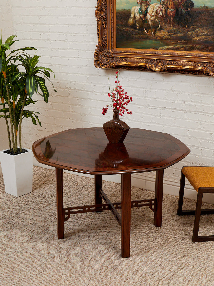 DREXEL HERITAGE　ドラムテーブル　ヴィンテージ　ミッドセンチュリー Drexel Burlwood Dining Table – Sunbeam Vintage
