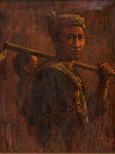 Load image into Gallery viewer, The Carrier Figurative Portrait Painting in Earth Tones Signed by Svel 1977