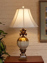 Load image into Gallery viewer, Hollywood Regency Opalescent Blown Glass Solid Brass Cherub Table Lamp Vintage