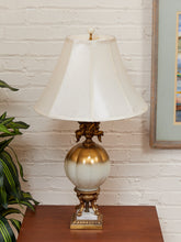 Load image into Gallery viewer, Hollywood Regency Opalescent Blown Glass Solid Brass Cherub Table Lamp Vintage
