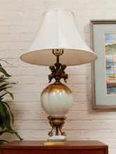 Load image into Gallery viewer, Hollywood Regency Opalescent Blown Glass Solid Brass Cherub Table Lamp Vintage