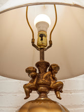 Load image into Gallery viewer, Hollywood Regency Opalescent Blown Glass Solid Brass Cherub Table Lamp Vintage