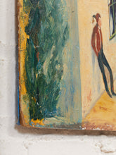 Load image into Gallery viewer, Courtyard Scene Figurative Architectural Painting with Village Buildings by Evelyn M Bugbee
