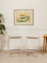 Load image into Gallery viewer, Lucite Pair of Stools with Seat Pads