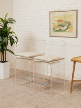 Load image into Gallery viewer, Lucite Pair of Stools with Seat Pads