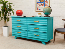Load image into Gallery viewer, Turquoise Mid Century 6 Drawer Dresser