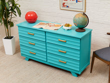 Load image into Gallery viewer, Turquoise Mid Century 6 Drawer Dresser