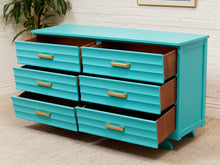 Load image into Gallery viewer, Turquoise Mid Century 6 Drawer Dresser