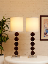 Load image into Gallery viewer, Stacked Disc Table Lamp with Metal Base and White Drum Shade