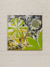 Load image into Gallery viewer, Citrus Burst Abstract Expressionist Painting in Lime Green Yellow Black and White $225