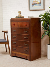 Load image into Gallery viewer, Waterfall Art Deco Highboy Dresser