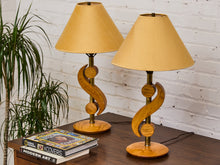 Load image into Gallery viewer, Vintage Carved Wood and Brass Modernist Table Lamp