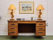 Load image into Gallery viewer, Vintage Carved Wood and Brass Modernist Table Lamp