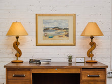 Load image into Gallery viewer, Vintage Carved Wood and Brass Modernist Table Lamp