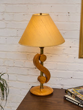 Load image into Gallery viewer, Vintage Carved Wood and Brass Modernist Table Lamp