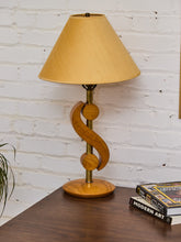 Load image into Gallery viewer, Vintage Carved Wood and Brass Modernist Table Lamp