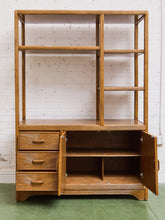 Load image into Gallery viewer, Vintage Reeded Wood Etagere with Drawers and Cabinet