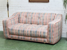 Load image into Gallery viewer, 1950’s Striped Tufted Loveseat with Pink Piping