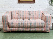 Load image into Gallery viewer, 1950’s Striped Tufted Loveseat with Pink Piping