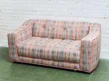 Load image into Gallery viewer, 1950’s Striped Tufted Loveseat with Pink Piping