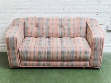 Load image into Gallery viewer, 1950’s Striped Tufted Loveseat with Pink Piping