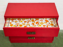 Load image into Gallery viewer, Mid-century modern Hollywood Regency Red three Drawer Chest