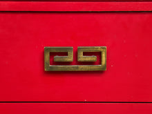 Load image into Gallery viewer, Mid-century modern Hollywood Regency Red three Drawer Chest