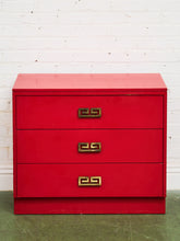 Load image into Gallery viewer, Mid-century modern Hollywood Regency Red three Drawer Chest
