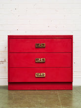 Load image into Gallery viewer, Mid-century modern Hollywood Regency Red three Drawer Chest