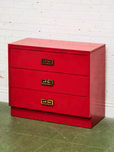 Load image into Gallery viewer, Mid-century modern Hollywood Regency Red three Drawer Chest