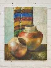 Load image into Gallery viewer, Textured Still Life Oil Painting – Earthen Vessels with Colorful Textile