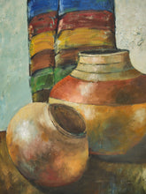 Load image into Gallery viewer, Textured Still Life Oil Painting – Earthen Vessels with Colorful Textile