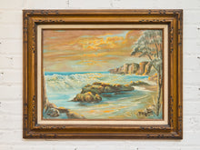 Load image into Gallery viewer, Signed Vintage Coastal Sunset Oil Painting in Ornate Wood Frame By “Richard Thomas”