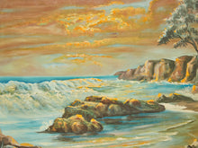 Load image into Gallery viewer, Signed Vintage Coastal Sunset Oil Painting in Ornate Wood Frame By “Richard Thomas”
