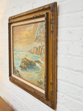 Load image into Gallery viewer, Signed Vintage Coastal Sunset Oil Painting in Ornate Wood Frame By “Richard Thomas”