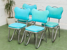 Load image into Gallery viewer, Set of 4 Turquoise Rare Hairpin Leg Sweetheart Diner Chairs