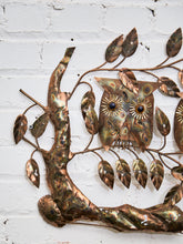 Load image into Gallery viewer, Mid Century Brutalist Owl Brass and Copper Wall Sculpture