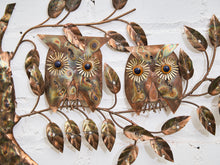 Load image into Gallery viewer, Mid Century Brutalist Owl Brass and Copper Wall Sculpture