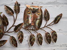 Load image into Gallery viewer, Mid Century Brutalist Owl Brass and Copper Wall Sculpture