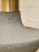 Load image into Gallery viewer, Textured Ceramic Lamp with Brass Detail & Linen Shade