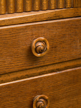 Load image into Gallery viewer, Circa 1910 English Art Nouveau Style Oak Side by Side Cannon Ball Feet Drop Front Secretary