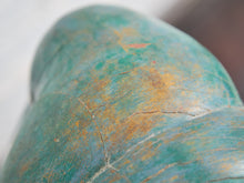 Load image into Gallery viewer, 1950+ Hand Made Painted Teak Wood SculptureOrigin- Thailand Female Nude Figural Form - Green Tone on Wood Seated Deep Thought