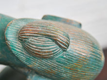 Load image into Gallery viewer, 1950+ Hand Made Painted Teak Wood SculptureOrigin- Thailand Female Nude Figural Form - Green Tone on Wood Seated Deep Thought