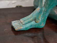 Load image into Gallery viewer, 1950+ Hand Made Painted Teak Wood SculptureOrigin- Thailand Female Nude Figural Form - Green Tone on Wood Seated Deep Thought