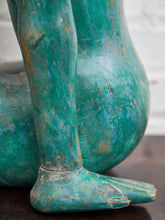 Load image into Gallery viewer, 1950+ Hand Made Painted Teak Wood SculptureOrigin- Thailand Female Nude Figural Form - Green Tone on Wood Seated Deep Thought