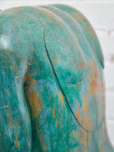 Load image into Gallery viewer, 1950+ Hand Made Painted Teak Wood SculptureOrigin- Thailand Female Nude Figural Form - Green Tone on Wood Seated Deep Thought