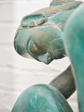 Load image into Gallery viewer, 1950+ Hand Made Painted Teak Wood SculptureOrigin- Thailand Female Nude Figural Form - Green Tone on Wood Seated Deep Thought