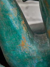 Load image into Gallery viewer, 1950+ Hand Made Painted Teak Wood SculptureOrigin- Thailand Female Nude Figural Form - Green Tone on Wood Seated Deep Thought