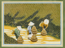 Load image into Gallery viewer, Framed Vietnamese Silk Embroidery of Rice Harvest Scene