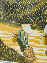 Load image into Gallery viewer, Framed Vietnamese Silk Embroidery of Rice Harvest Scene